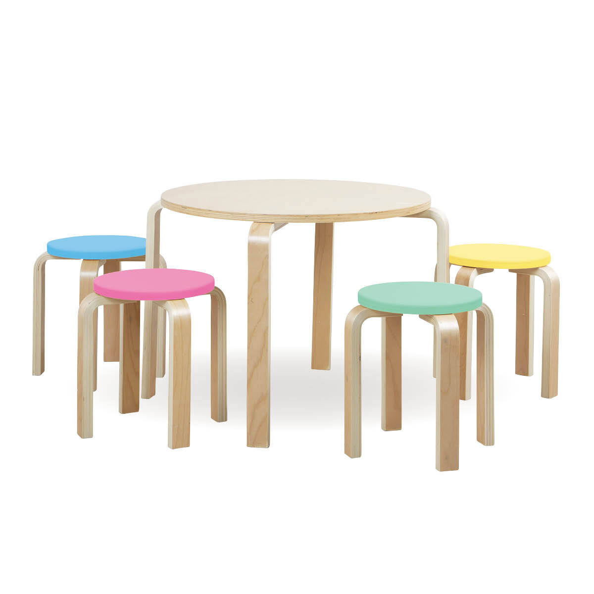 Home Master 5PCE Kids Wooden Table &amp; Coloured Stools Set Stackable Sturdy