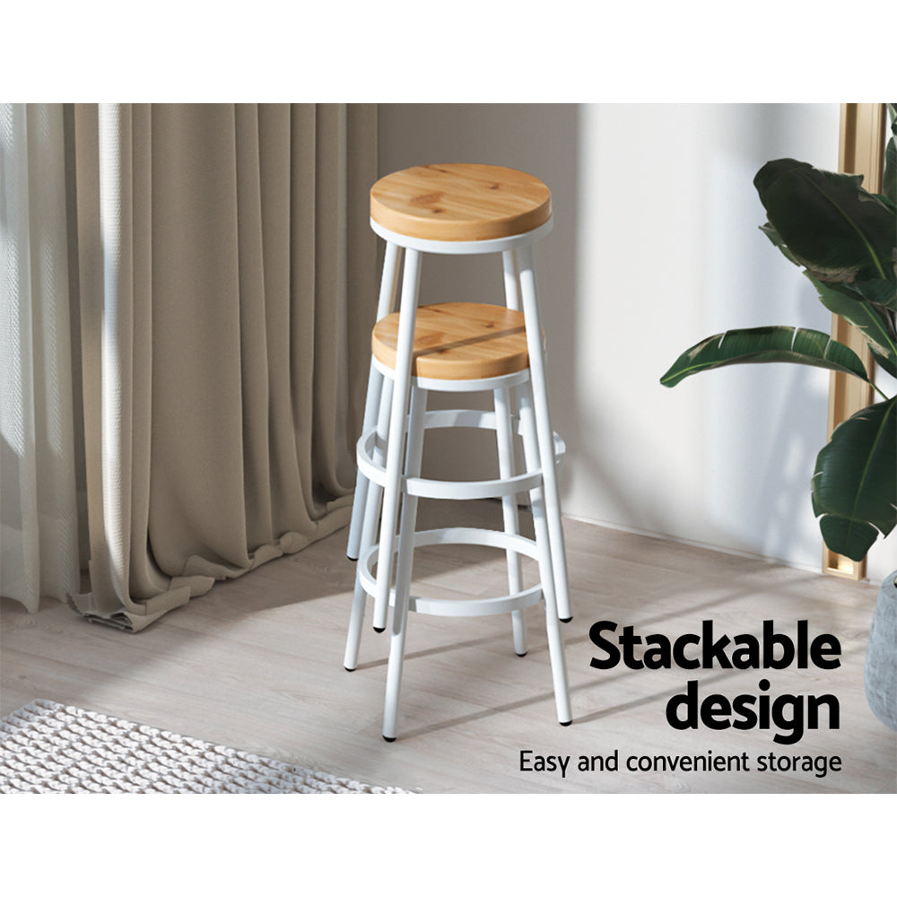 Artiss Set of 2 Wooden Stackable Bar Stools - White and Wood