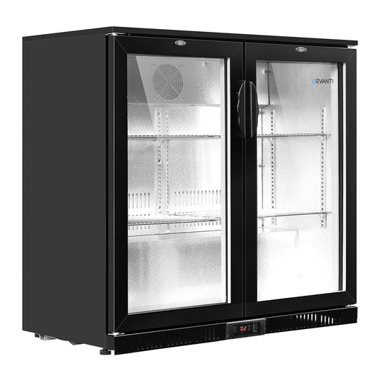 Devanti Bar Fridge 2 Glass Door Commercial Display Freeer Drink Beverage Cooler Black