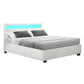 LED Bed Frame PU Leather Gas Lift Storage - White Double