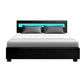 LED Bed Frame PU Leather Gas Lift Storage - Black Queen