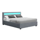 LED Bed Frame Fabric Gas Lift Storage - Grey Queen