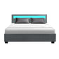 LED Bed Frame Fabric Gas Lift Storage - Grey Queen