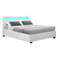 LED Bed Frame PU Leather Gas Lift Storage - White Queen