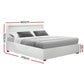 LED Bed Frame PU Leather Gas Lift Storage - White Queen