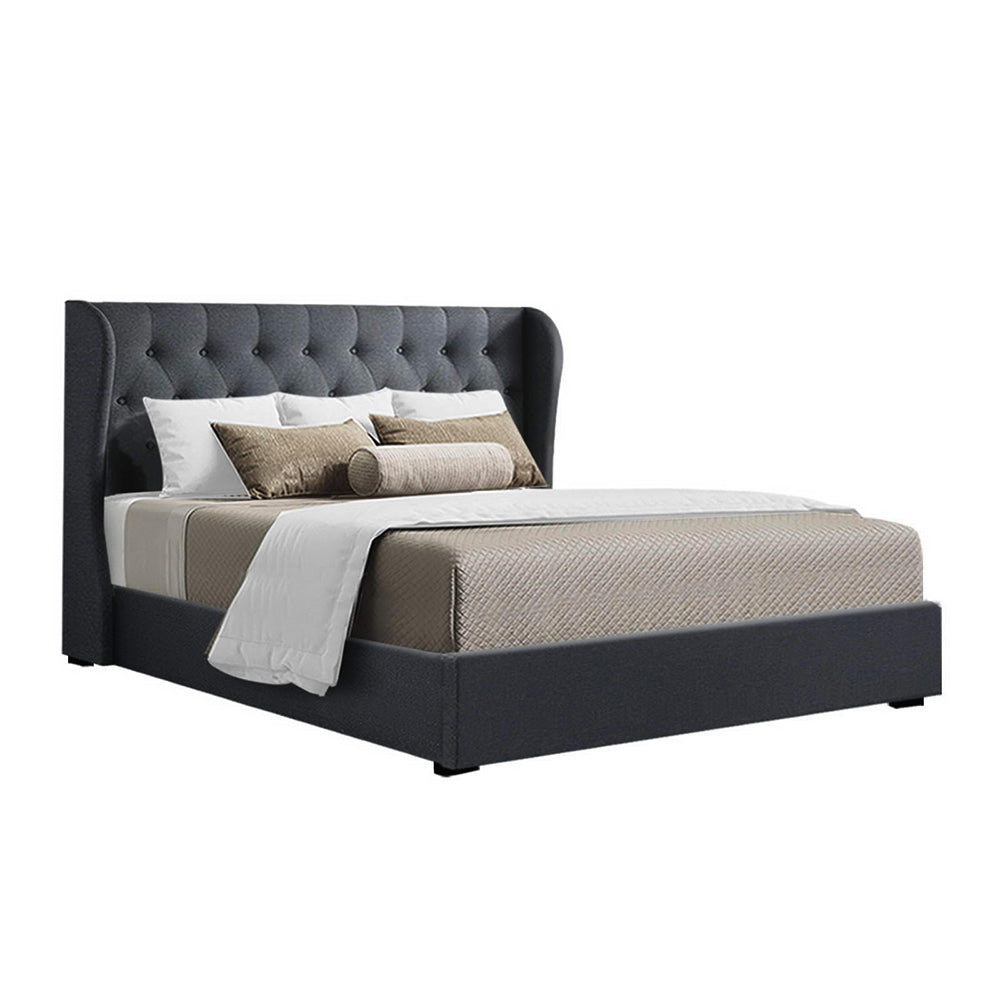 Artiss Issa Bed Frame Fabric Gas Lift Storage - Charcoal Queen