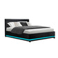 Lumi LED Bed Frame PU Leather Gas Lift Storage - Black Double