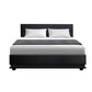 Lumi LED Bed Frame PU Leather Gas Lift Storage - Black Double