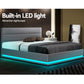 Lumi LED Bed Frame Fabric Gas Lift Storage - Grey Queen