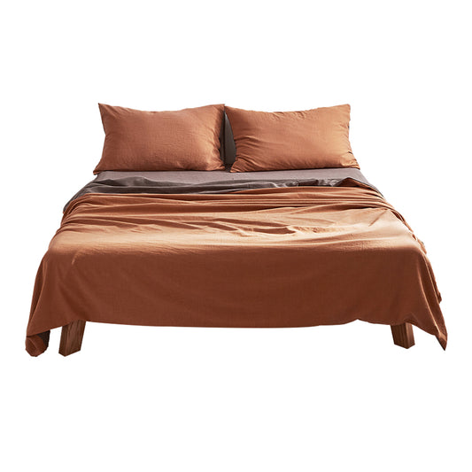 Cosy Club Sheet Set Cotton Sheets Double Orange Brown