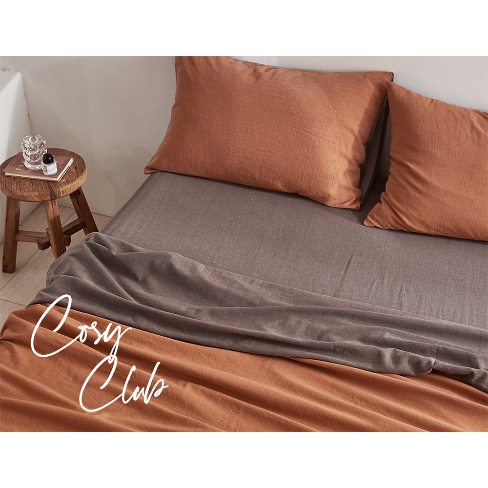 Cosy Club Sheet Set Cotton Sheets Double Orange Brown