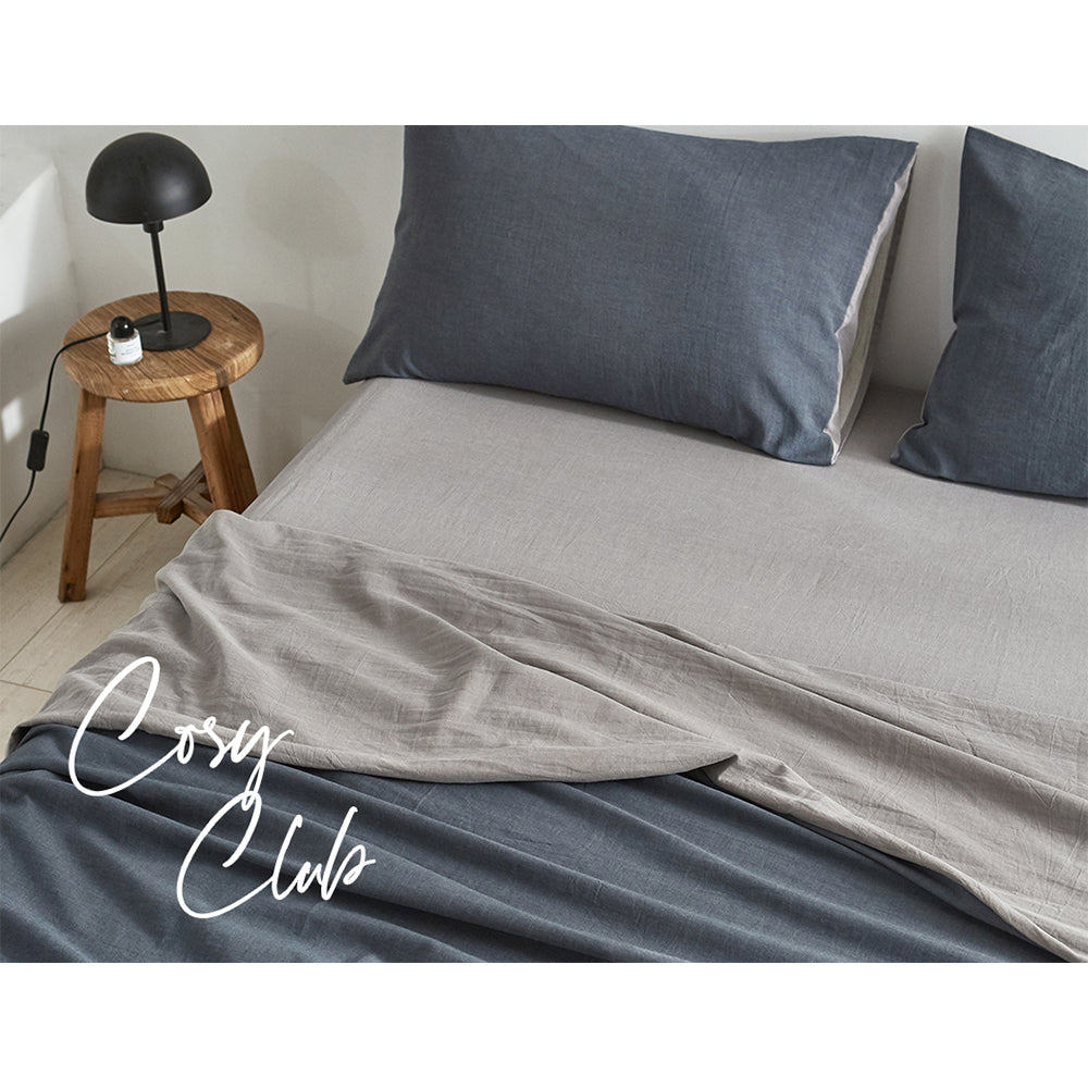 Cosy Club Sheet Set Cotton Sheets King Blue Dark Grey