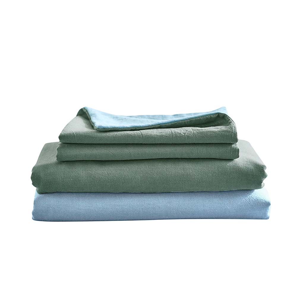 Cosy Club Washed Cotton Sheet Set Green Blue King