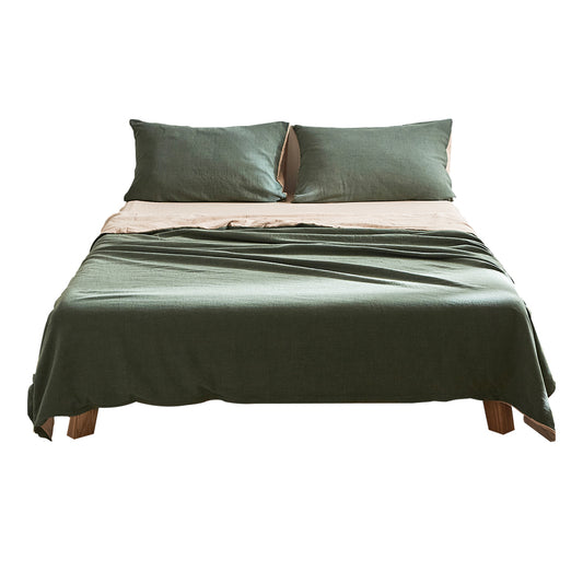 Cosy Club Sheet Set Cotton Sheets Queen Green Beige