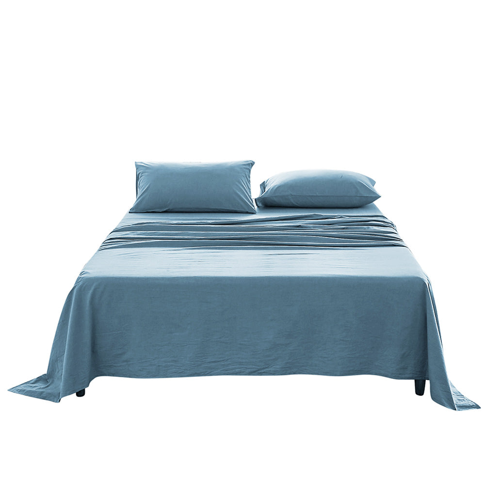 Cosy Club Washed Cotton Sheet Set Single Blue