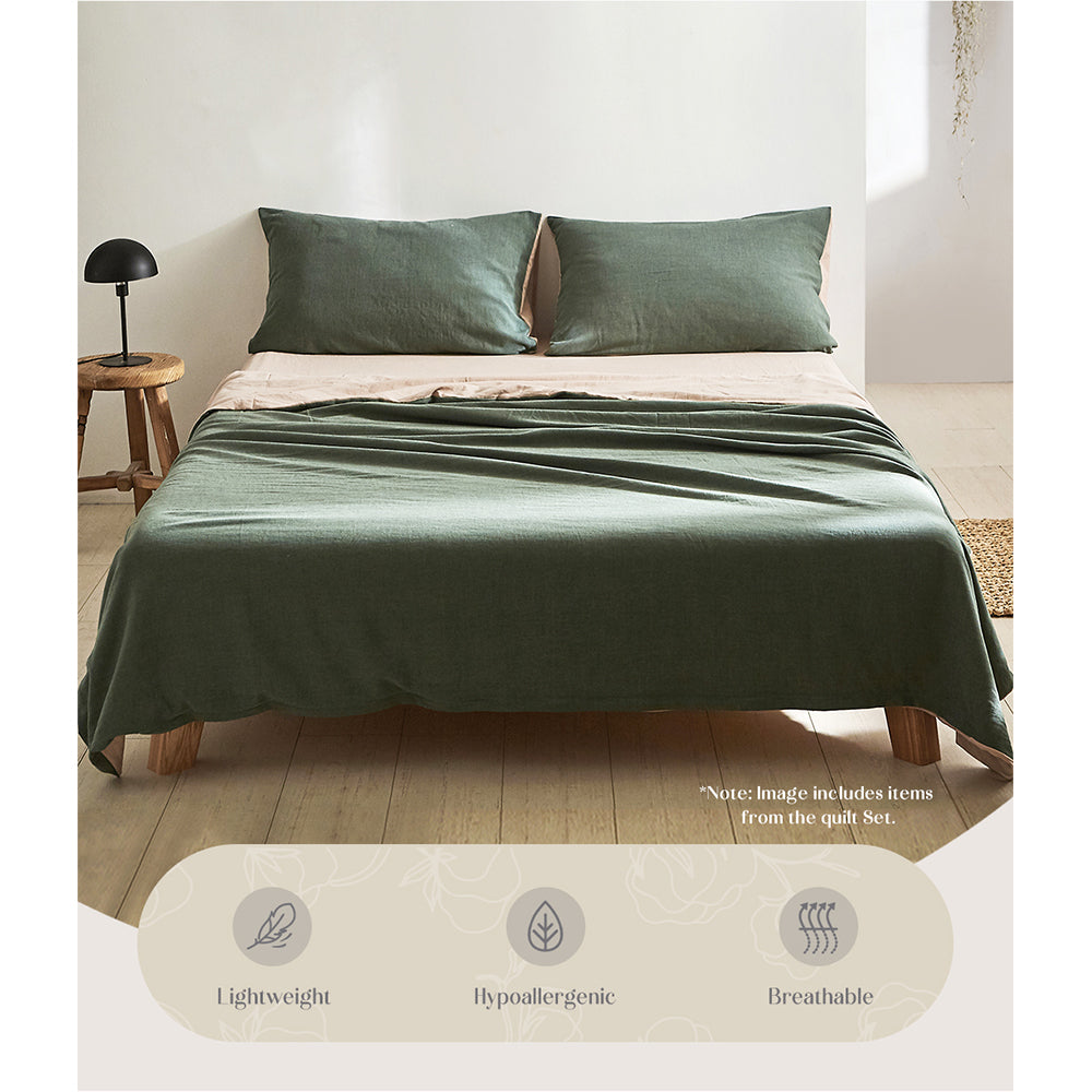 Cosy Club Sheet Set Cotton Sheets Single Green Beige