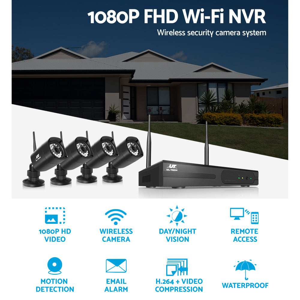 UL-tech CCTV Wireless Security Camera System 8CH Home Outdoor WIFI 4 Square Cameras Kit 1TB