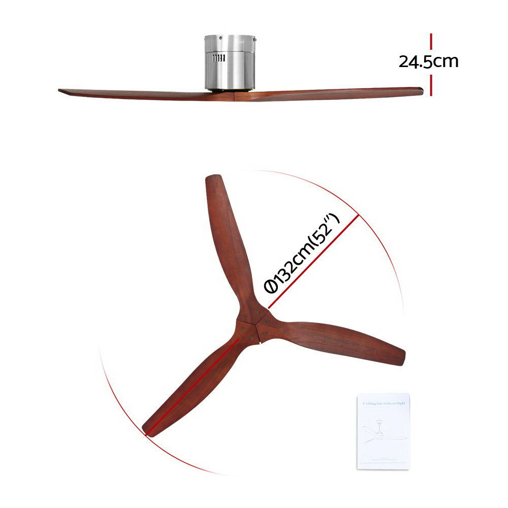 Devanti 52'' Ceiling Fan With Remote Control Fans 3 Wooden Blades Timer