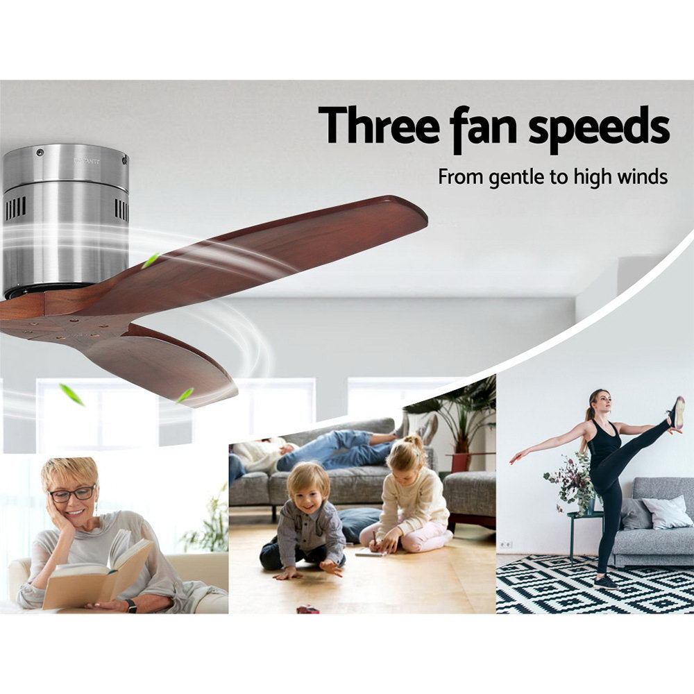 Devanti 52'' Ceiling Fan With Remote Control Fans 3 Wooden Blades Timer