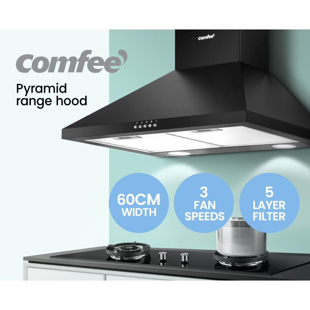 Comfee Rangehood 600mm Range Hood Home Kitchen Wall Mount Canopy 60cm Black