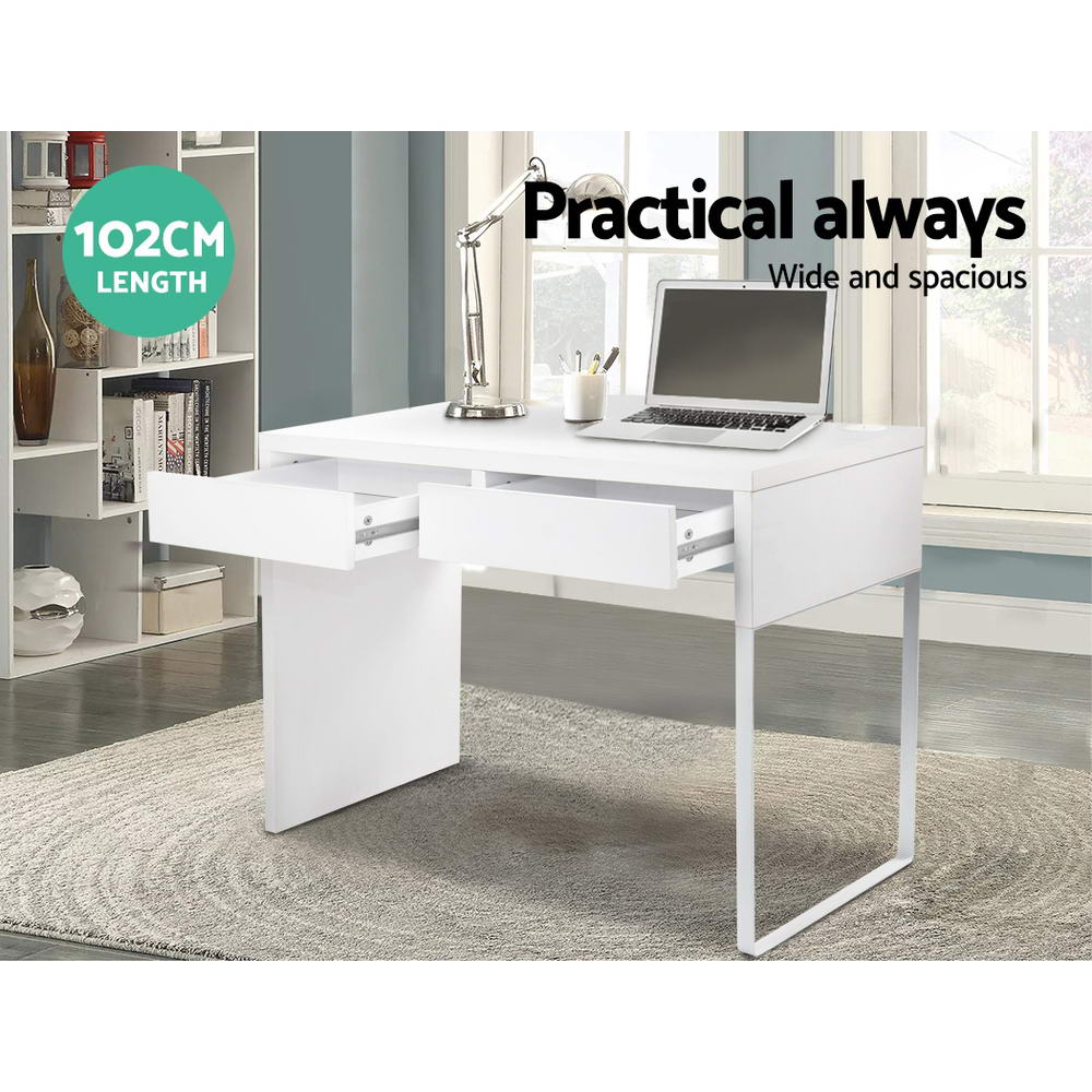 Artiss Metal Desk with 2 Drawers - White