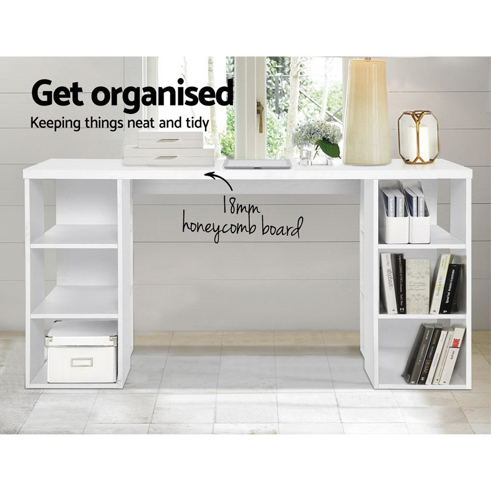 Artiss 3 Level Desk with Storage & Bookshelf - White