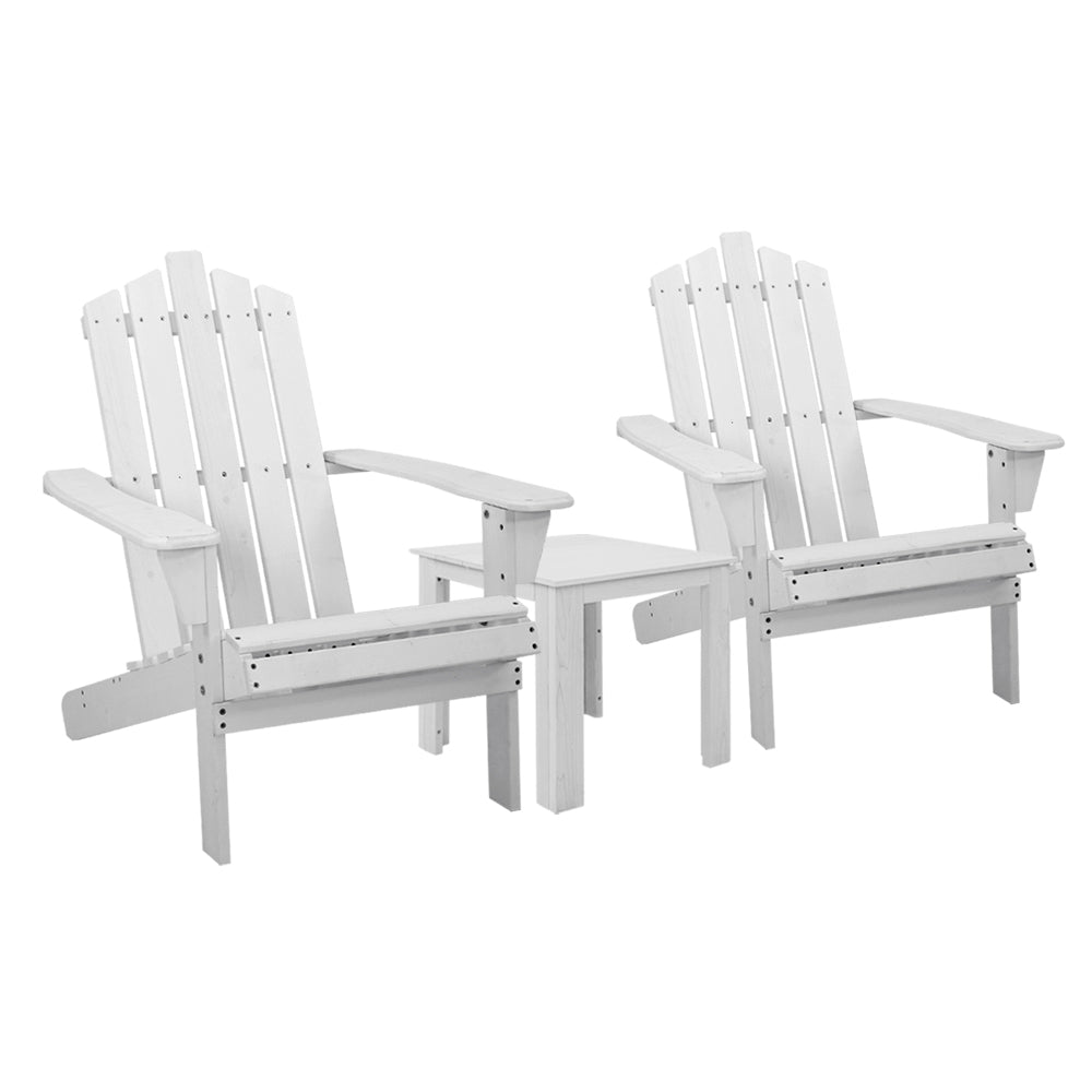 Gardeon Outdoor Sun Lounge Beach Chairs Table Setting Wooden Adirondack Patio Chair White