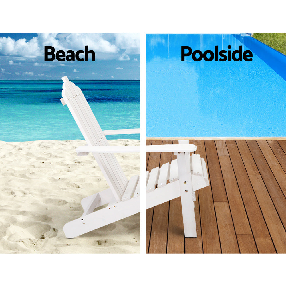 Gardeon Outdoor Sun Lounge Beach Chairs Table Setting Wooden Adirondack Patio Chair White