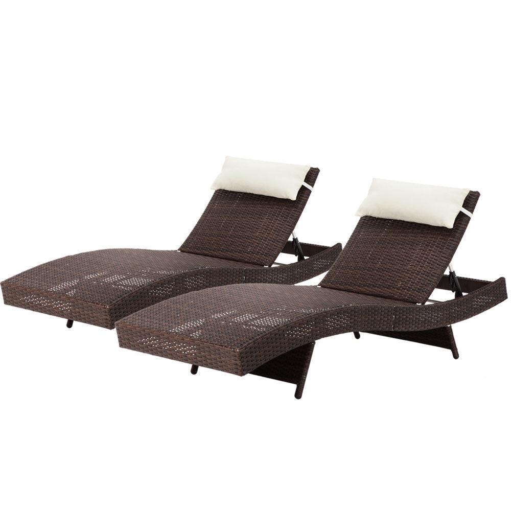 Gardeon Outdoor Sun Lounge Setting Wicker Lounger Day Bed Rattan Patio Furniture Brown