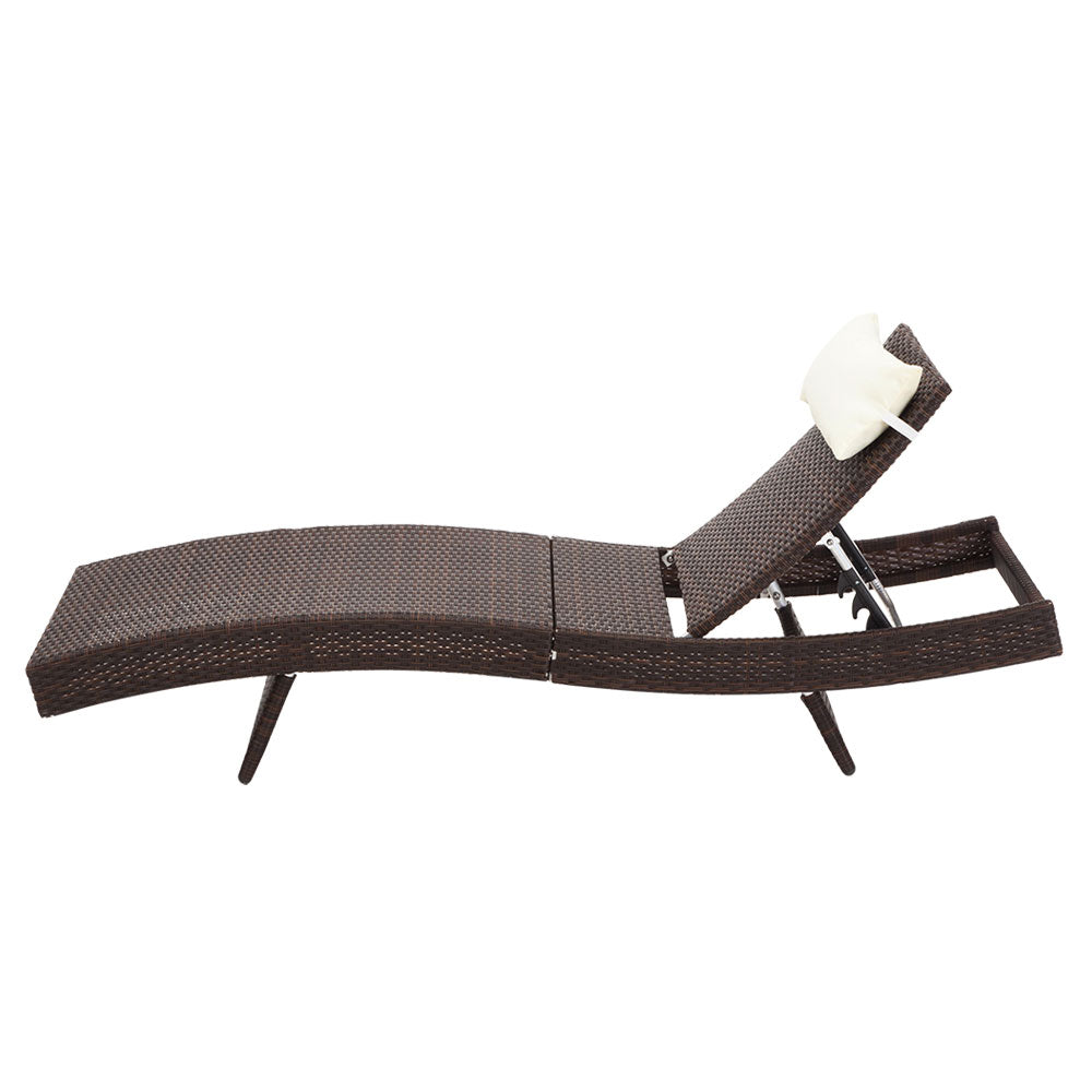 Gardeon Outdoor Sun Lounge Setting Wicker Lounger Day Bed Rattan Patio Furniture Brown