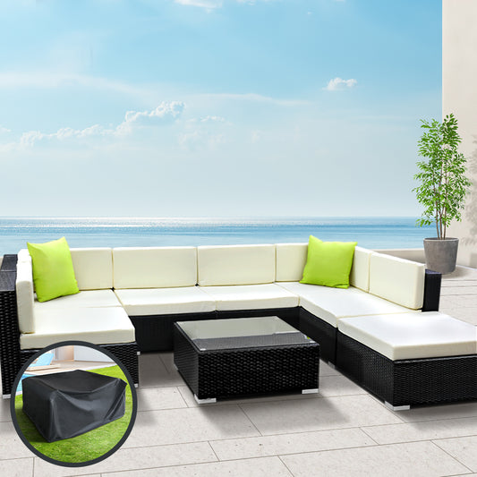 Gardeon 8PC Sofa Set with Storage Cover Outdoor Furniture Wicker