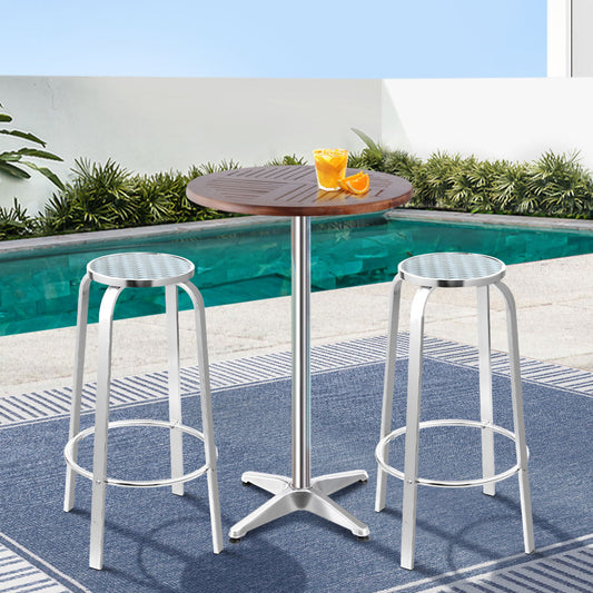 Gardeon Outdoor Bistro Set Bar Table Stools Adjustable Aluminium Cafe 3PC Wood