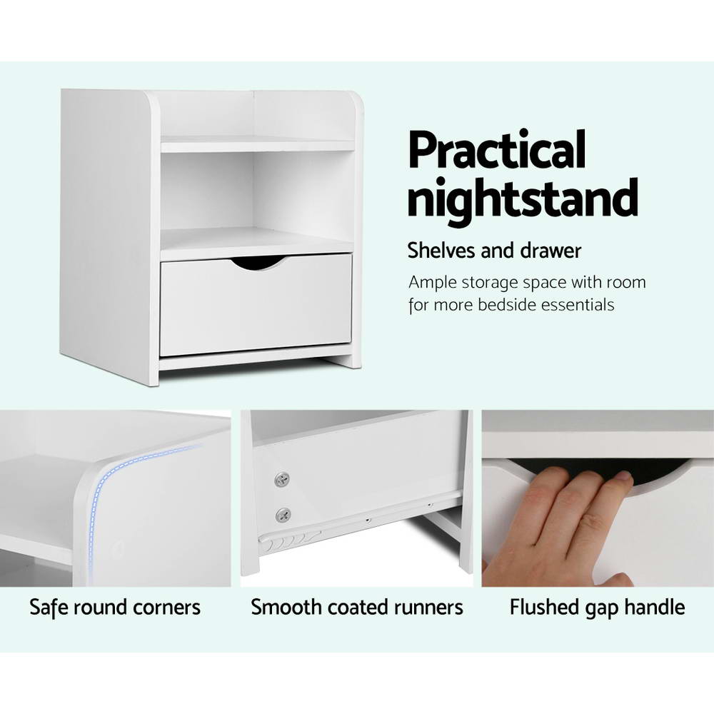 Artiss Bedside Table Drawer - White