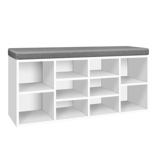 Artiss Fabric Shoe Bench with Storage Cubes - White