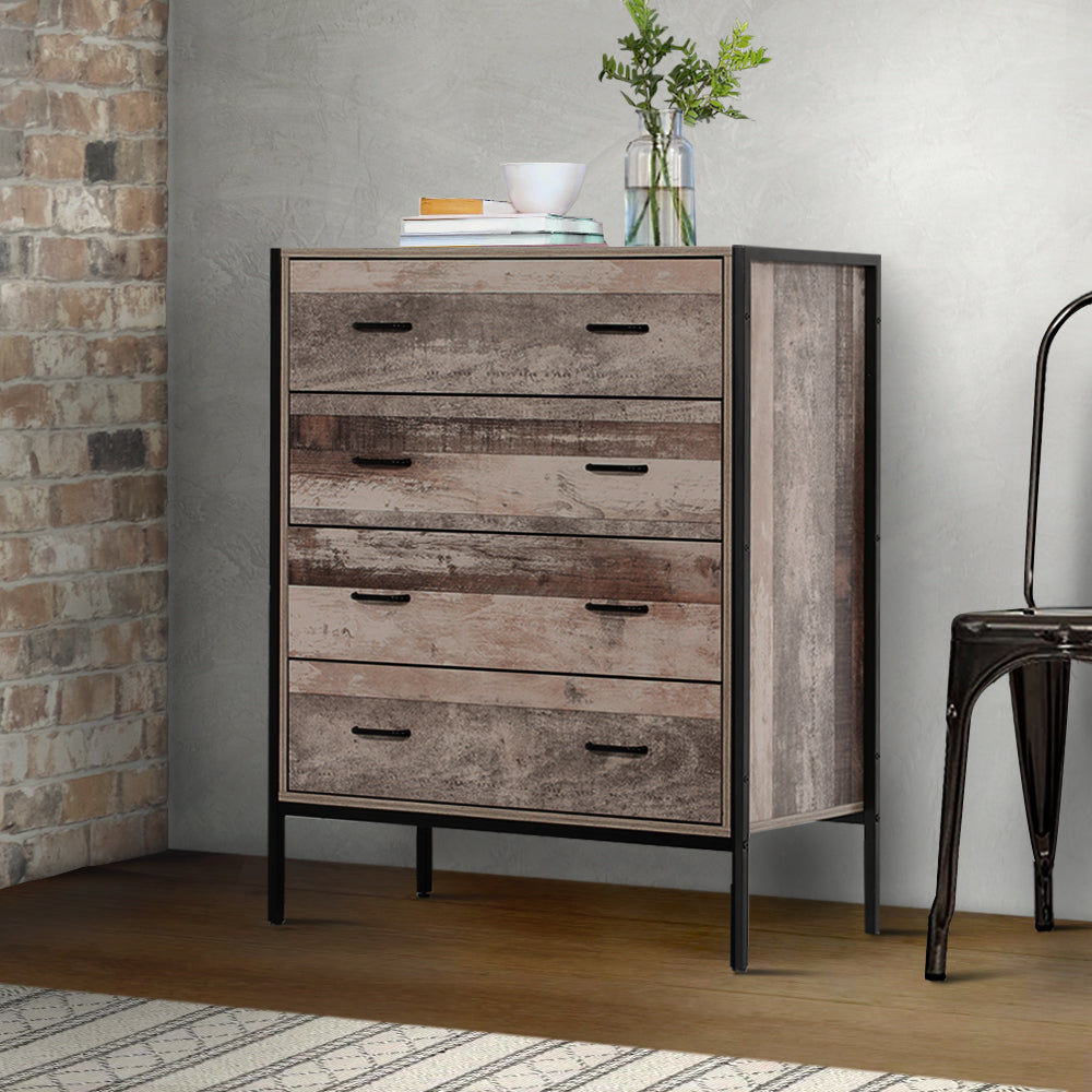 4 Chest of Drawers Tallboy Dresser Storage Cabinet Industrial Rustic