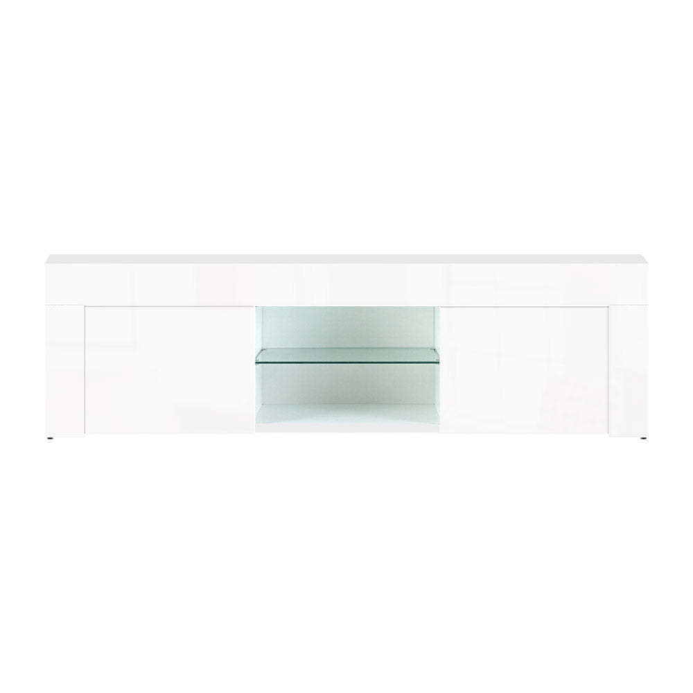 130cm High Gloss TV Stand Entertainment Unit Storage Cabinet Tempered Glass Shelf White