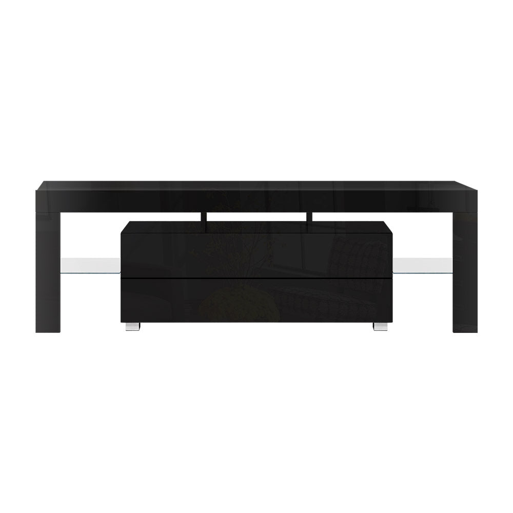 TV Cabinet Entertainment Unit Stand RGB LED Gloss Furniture 160cm Black