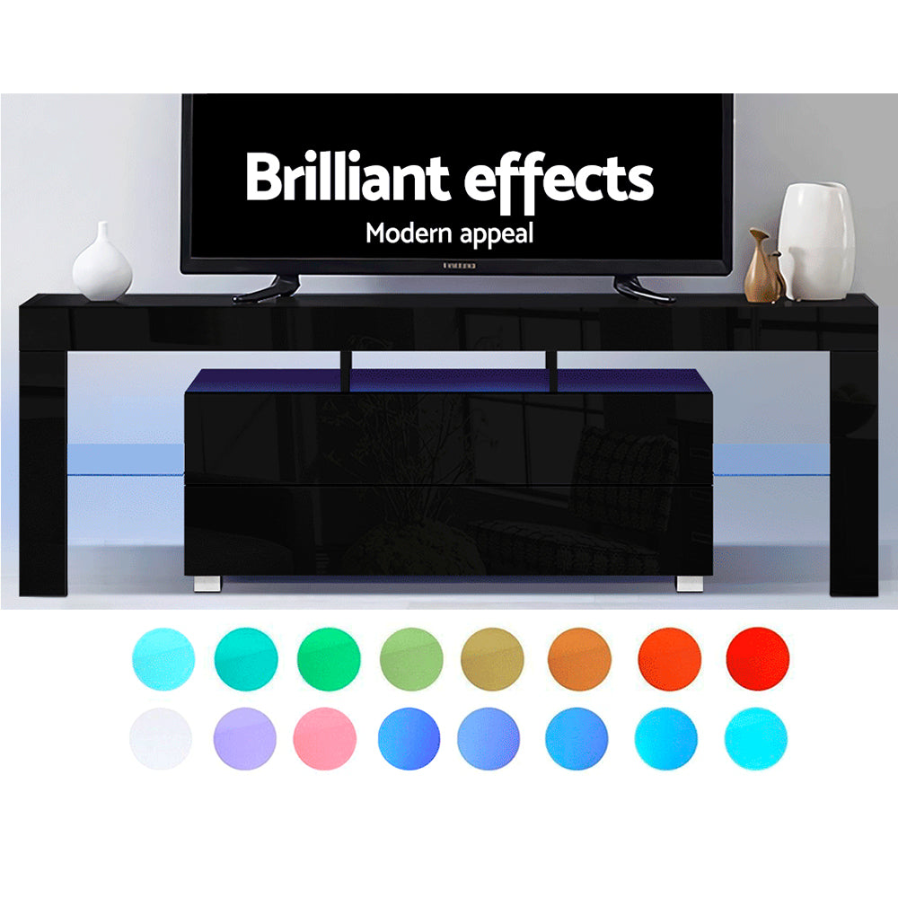 TV Cabinet Entertainment Unit Stand RGB LED Gloss Furniture 160cm Black