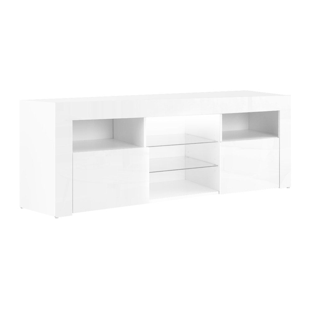 TV Cabinet Entertainment Unit Stand RGB LED Gloss Furniture 145cm White