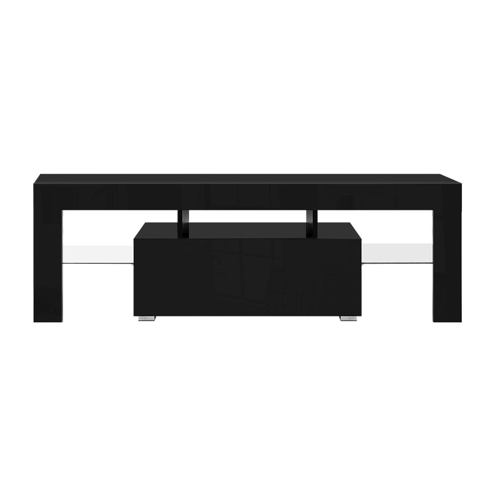 TV Cabinet Entertainment Unit Stand RGB LED Gloss Furniture 130cm Black