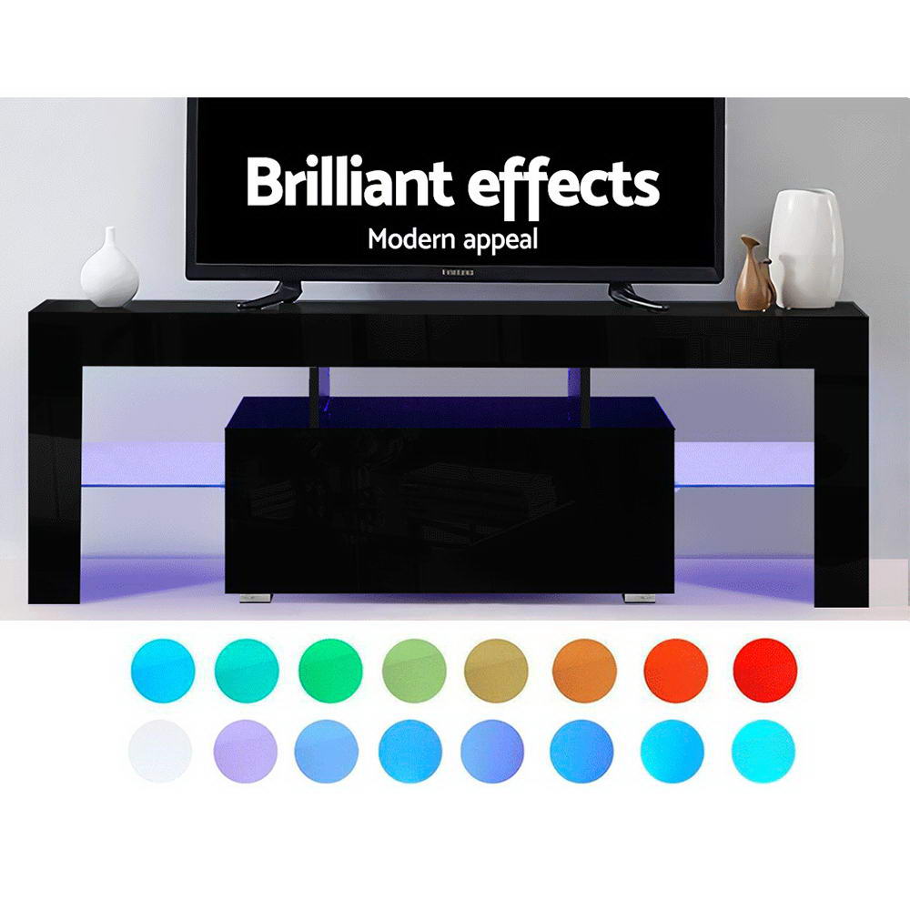 TV Cabinet Entertainment Unit Stand RGB LED Gloss Furniture 130cm Black