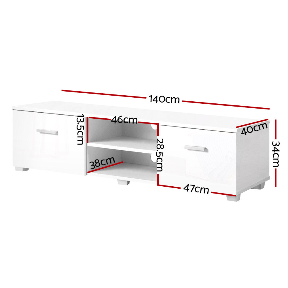 TV Cabinet Entertainment Unit Stand High Gloss Furniture Storage Drawers 140cm White