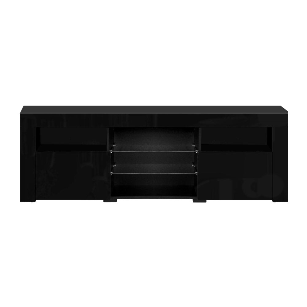 TV Cabinet Entertainment Unit Stand RGB LED Gloss Furniture 160cm Black