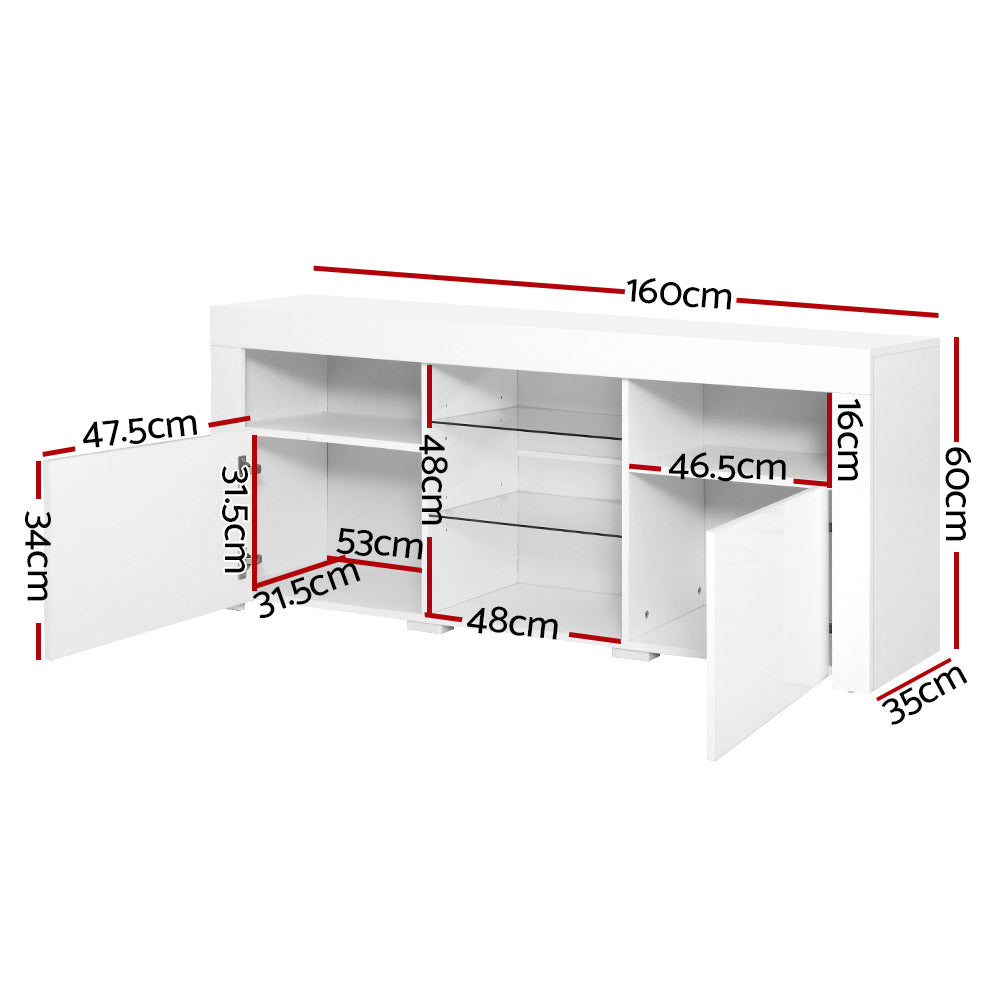 TV Cabinet Entertainment Unit Stand RGB LED Gloss Furniture 160cm White