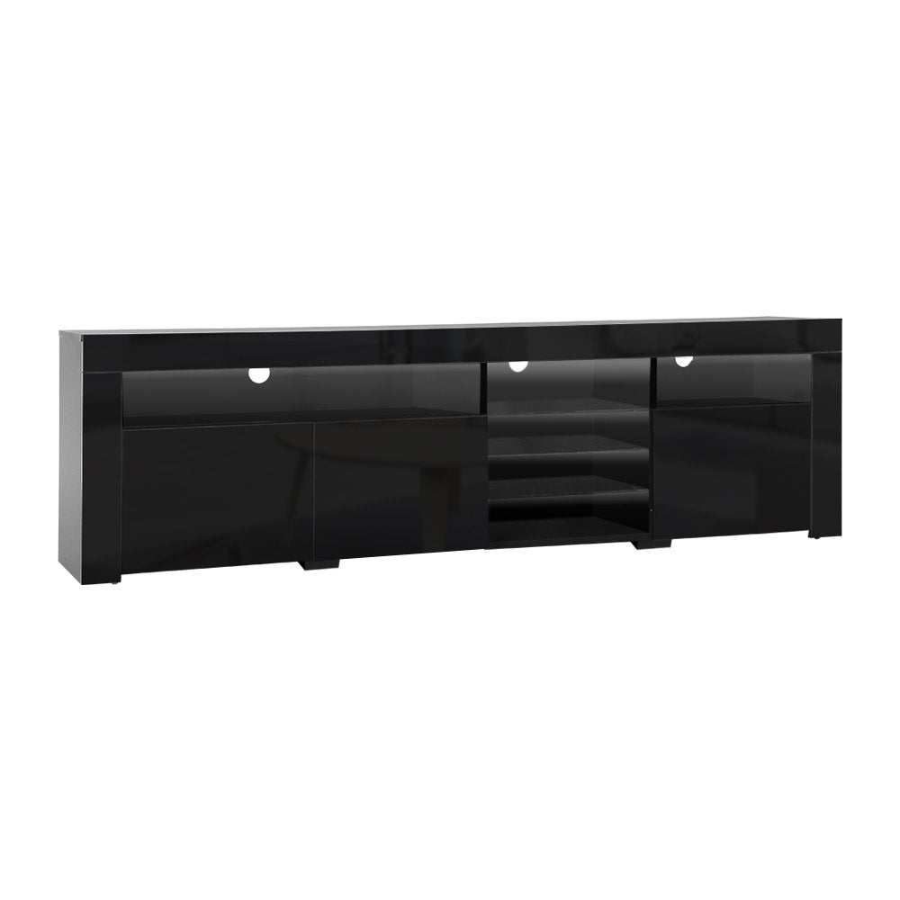 TV Cabinet Entertainment Unit Stand RGB LED Gloss 3 Doors 180cm Black