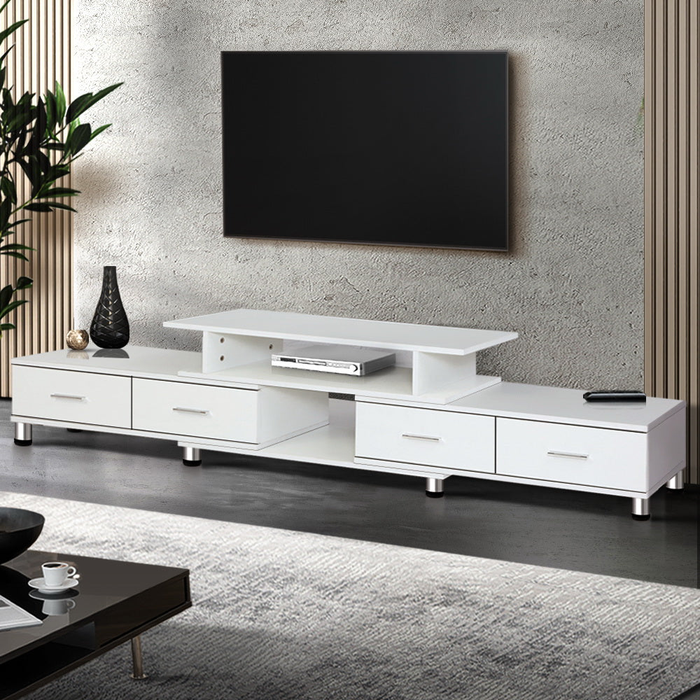 TV Cabinet Entertainment Unit Stand Wooden 160CM To 220CM Lowline Storage Drawers White