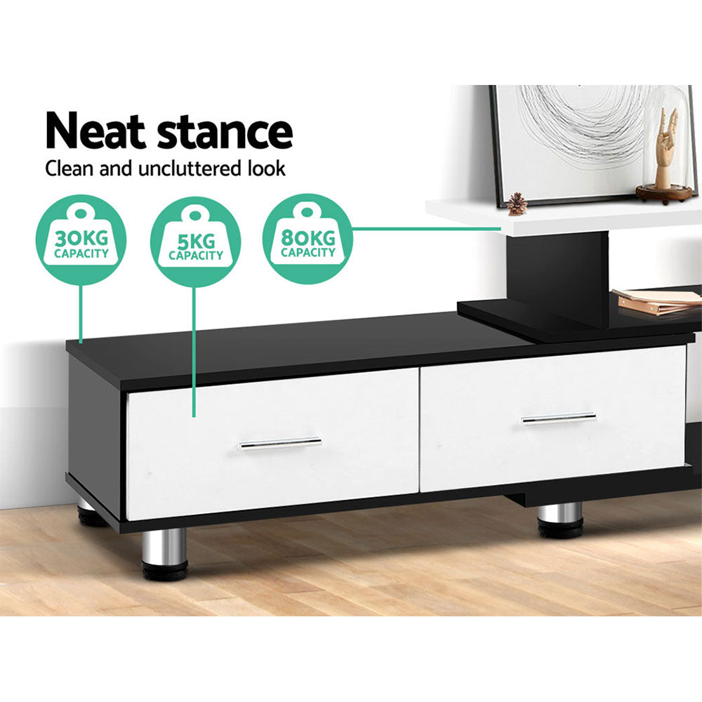 TV Cabinet Entertainment Unit Stand Wooden 160CM To 220CM Storage Drawers Black White