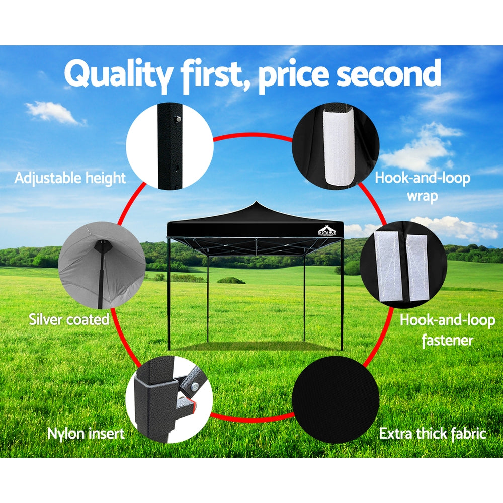 Instahut Gazebo Pop Up Marquee 3x3m Outdoor Tent Folding Wedding Gazebos Black