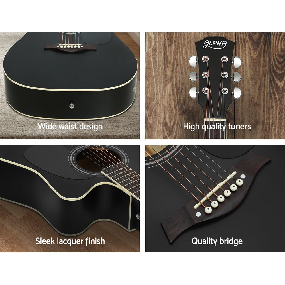 Alpha 41" Inch Electric Acoustic Guitar Wooden Classical Full Size EQ Bass Black