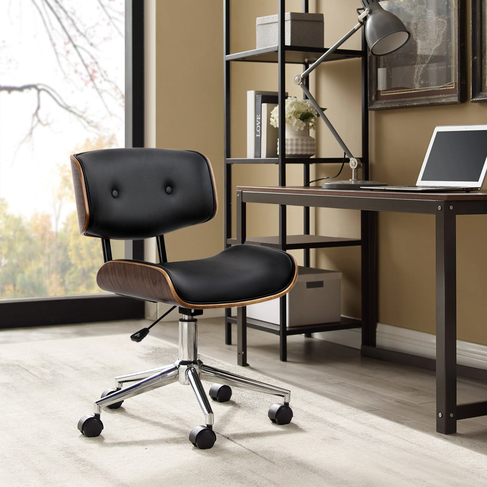 Artiss Wooden Office Chair Black Leather